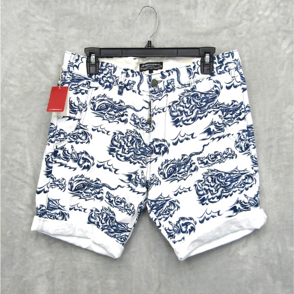 Turbokolor Men's Artistic Shorts Abstract Wave Fish Pattern Cotton Poland Sz 32 - Picture 1 of 12